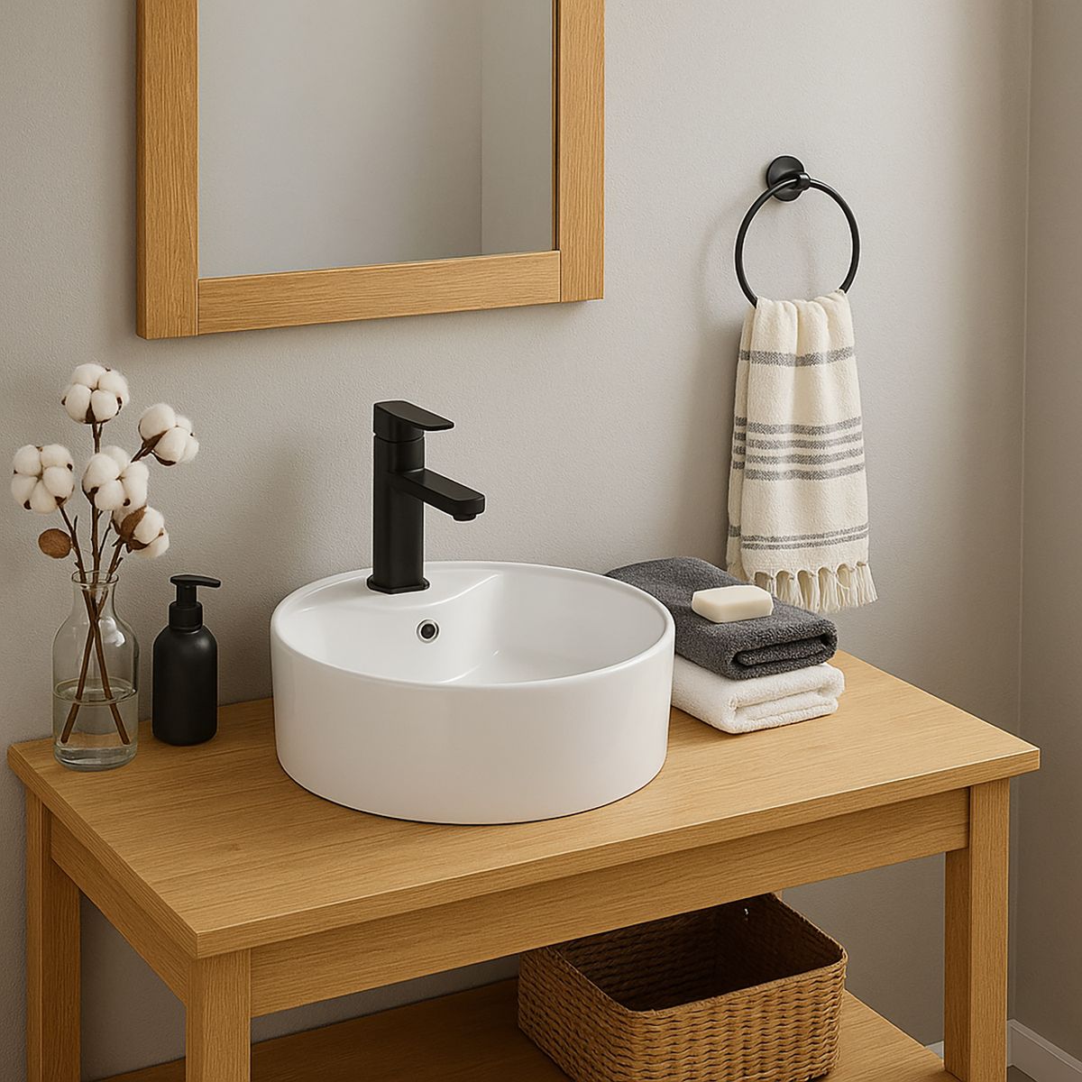 DOMSA - Lavamanos Sobrepuesto Forma Redonda Loza 36x14x36 cm Blanco