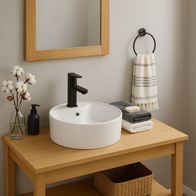 Imagen 2 del producto Lavamanos Sobrepuesto Forma Redonda Loza 36x14x36 cm Blanco