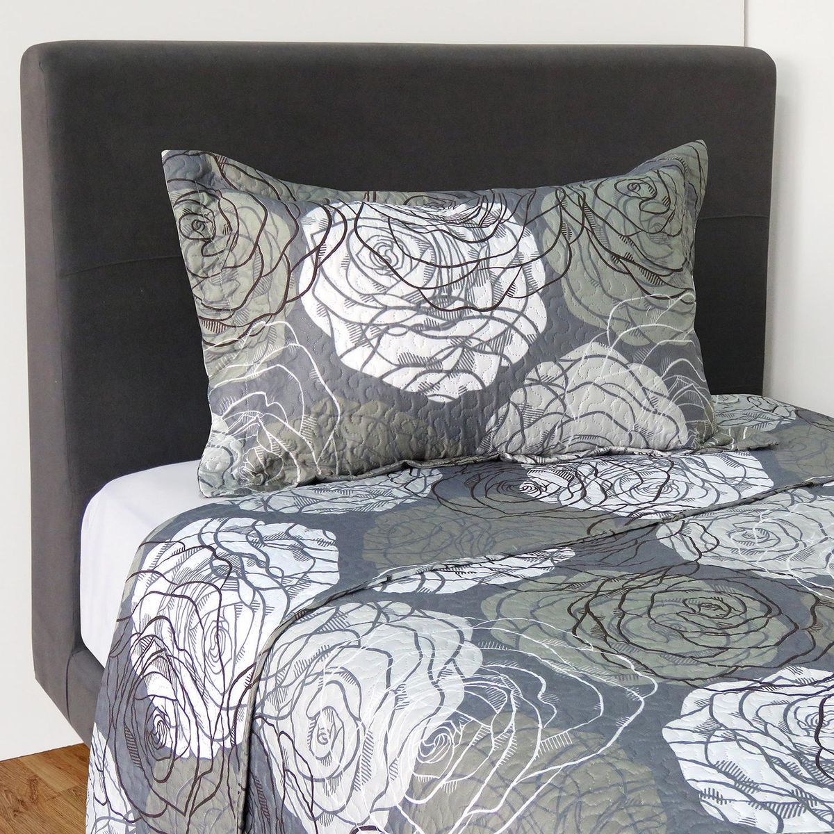 ILLUSIONS - Cubrecama Quilt 2 plazas Gris 
