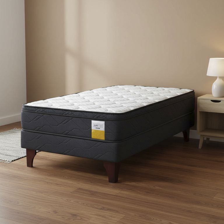 DRIMKIP Cama 1 plaza Europea Eurotop Gris