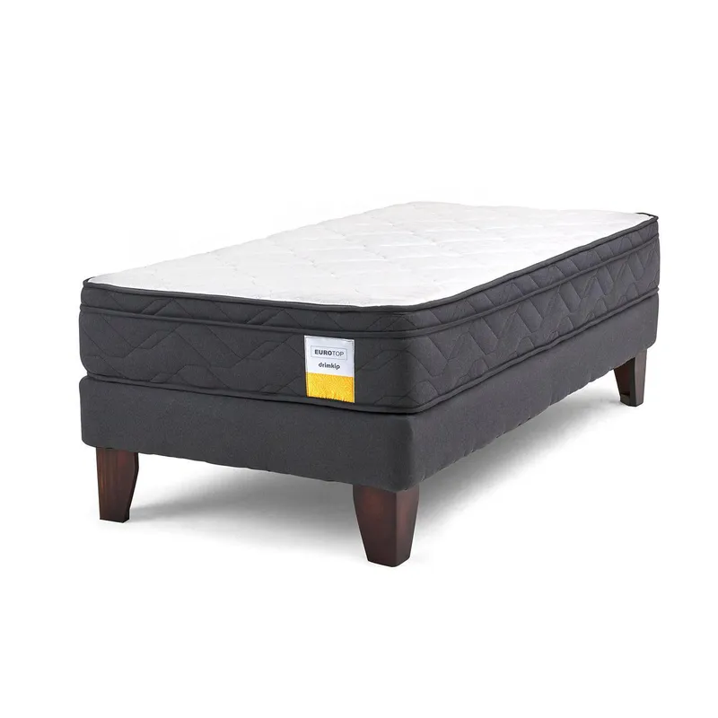 DRIMKIP - Cama 1.5 Plazas Europea Eurotop Gris