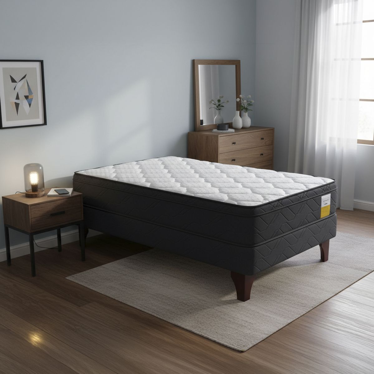 DRIMKIP - Cama 1.5 plazas Europea Eurotop Gris