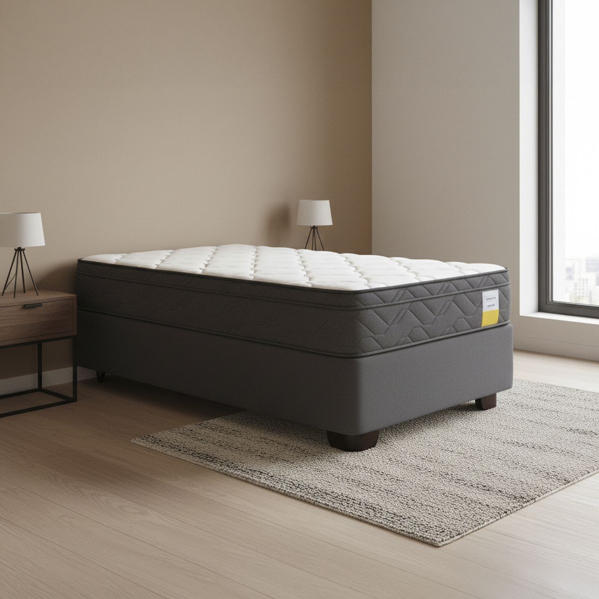 DRIMKIP - Cama 1.5 plazas Americana Eurotop Gris