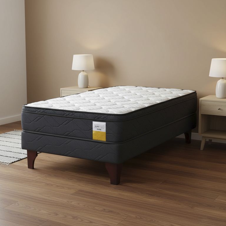 DRIMKIP Cama 1 plaza Europea Eurotop Gris