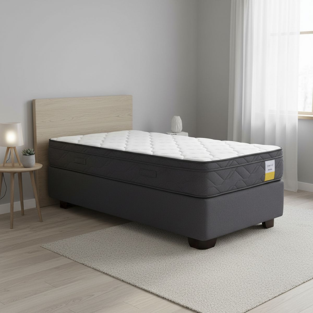 DRIMKIP - Cama 1 plaza Americana Eurotop Gris