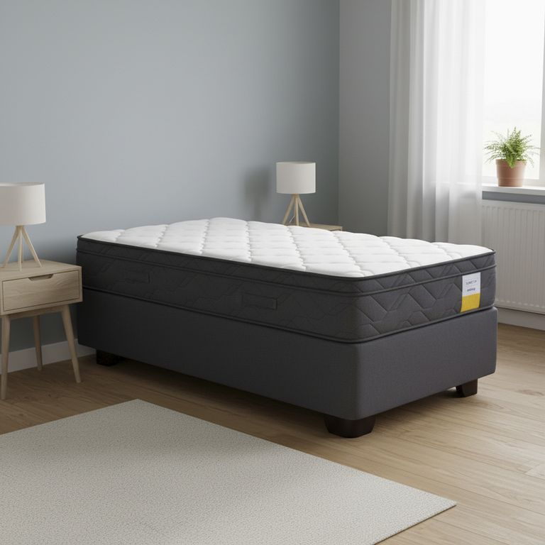 DRIMKIP Cama 1 plaza Americana Eurotop Gris