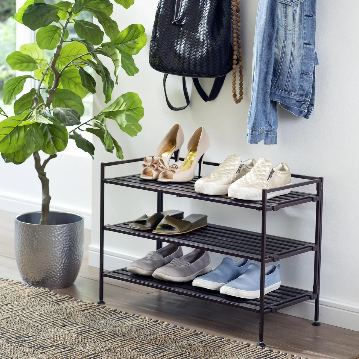 JUST HOME COLLECTION - Zapatera Metal 3 Nivel(es) 67.3x48.6x30.9 cm Café