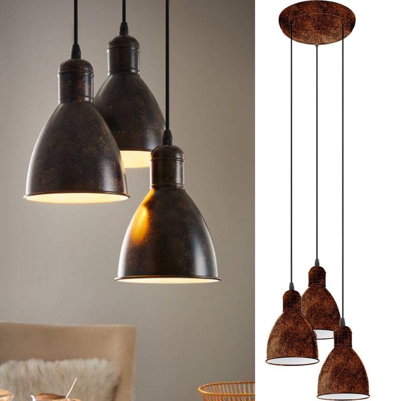 EGLO - Lámpara de colgar acero cobrizo Priddy 3 luces E27 60W