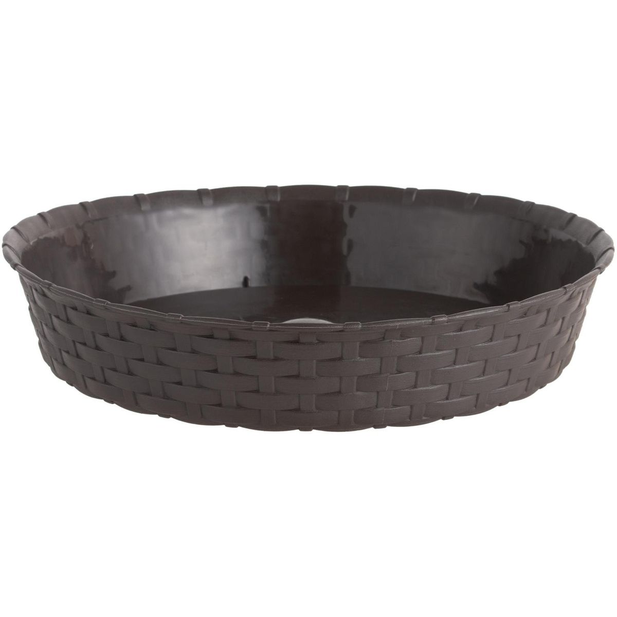 REYPLAST - Plato para macetero redondo estilo ratán plastico 33 cm marrón