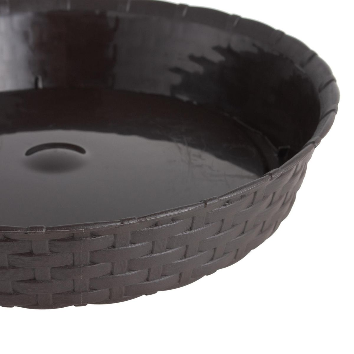REYPLAST - Plato para macetero redondo estilo ratán plastico 33 cm marrón