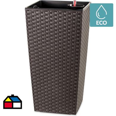 Macetero autorregante trapecio estilo ratan plstico 25x46 cm marron