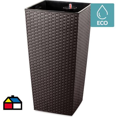 Macetero autorregante trapecio estilo ratan plstico 30x57 cm marron