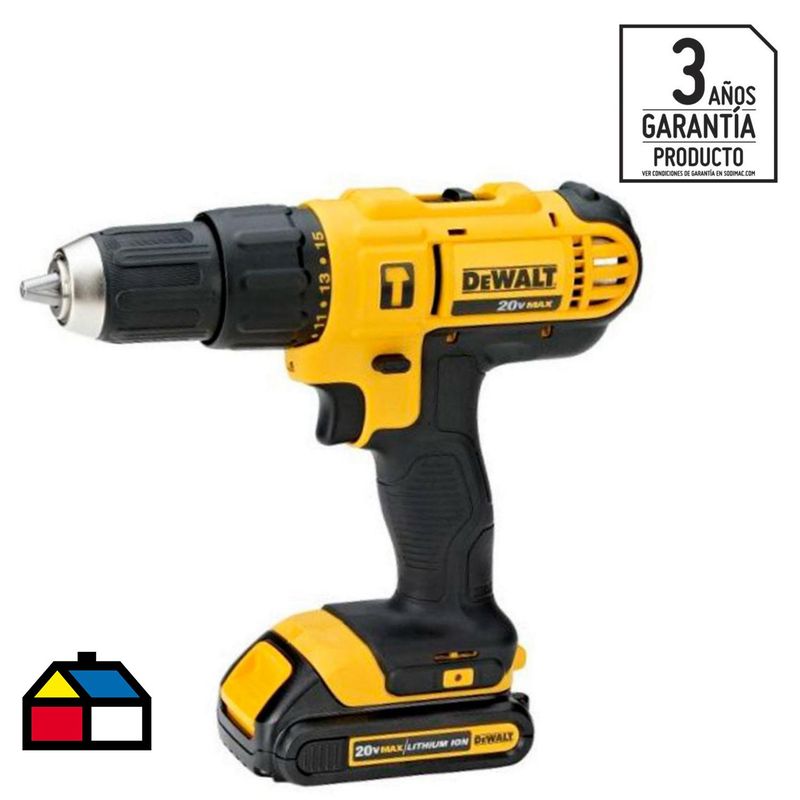 DEWALT - Taladro Inalámbrico Percutor 13 mm 20 V/1 Batería/Caja Herramientas