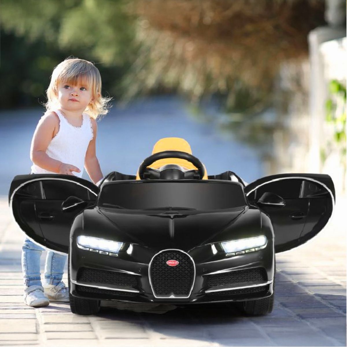 KIDSCOOL - Auto Chiron negro batería 12V licencia Bugatti