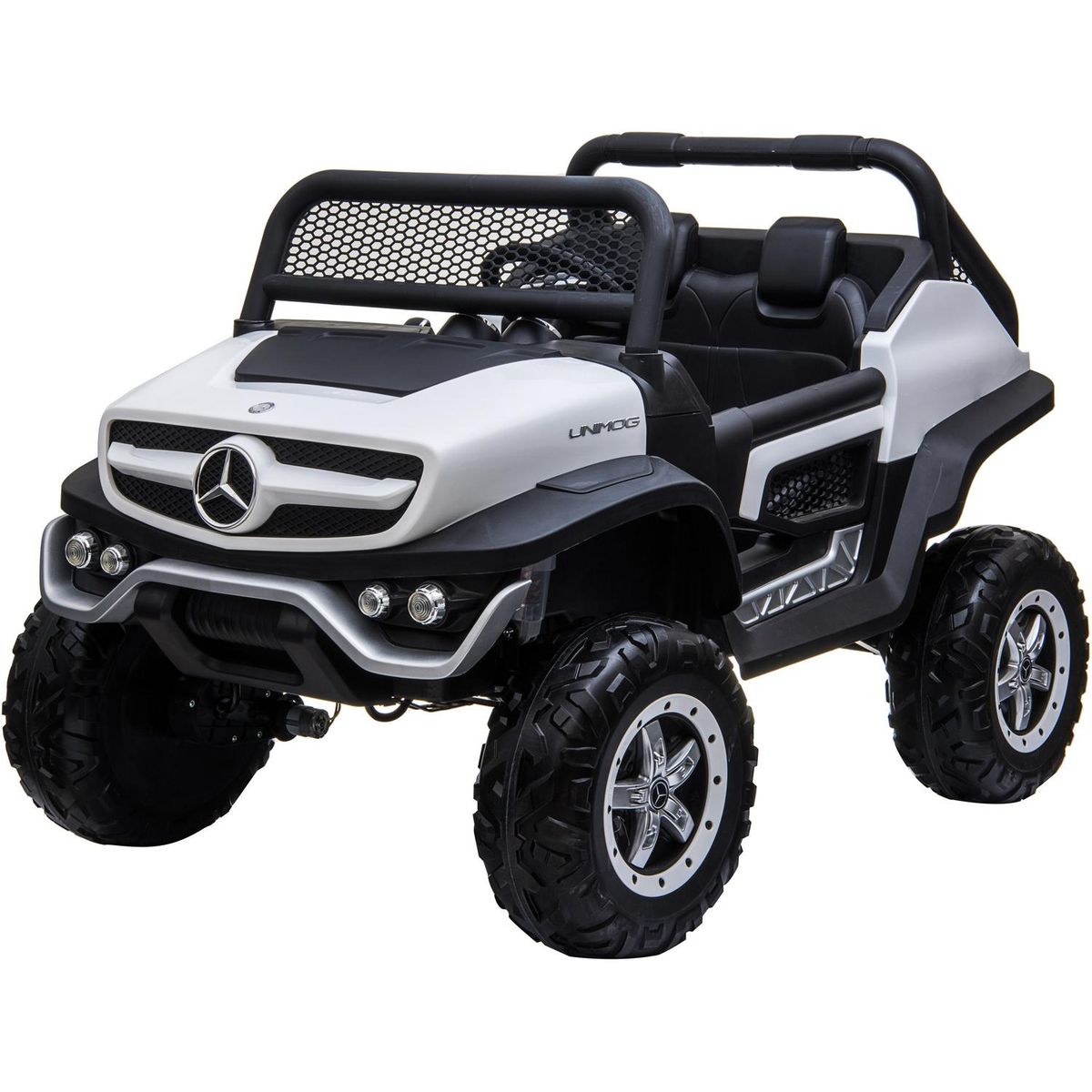 KIDSCOOL - Buggy Unimog blanco bateria 12V licencia Mercedes Benz