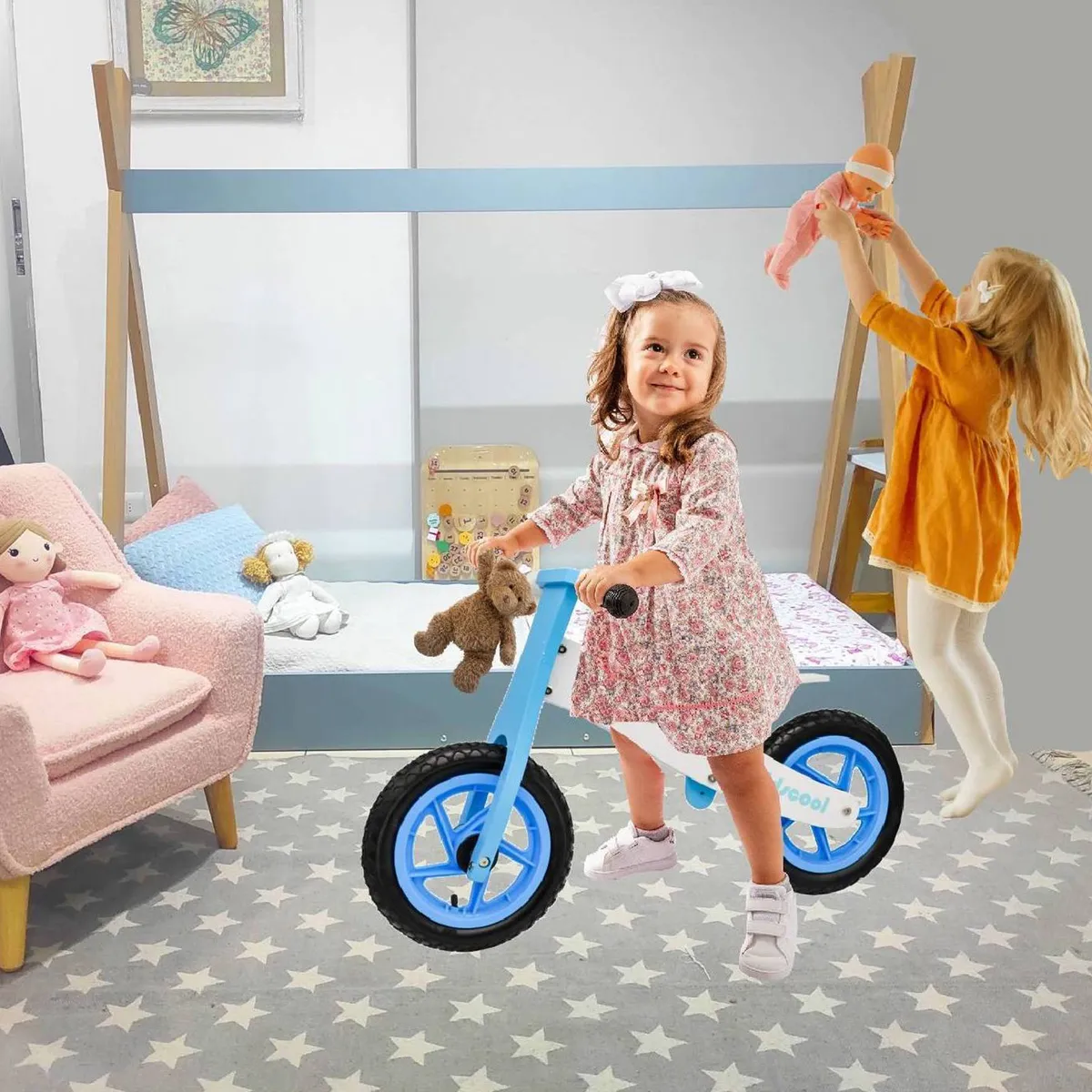 KIDSCOOL - Bicicleta madera blanco azul Riders aro 12