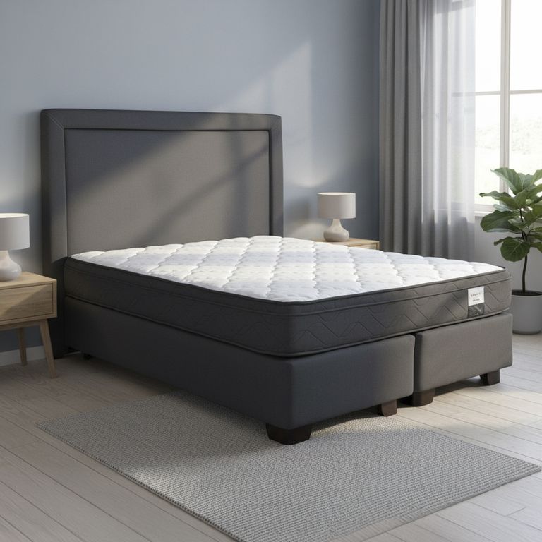 DRIMKIP Cama Americana Eurotop 2 Plazas Bd 150X190 Cm + Respaldo