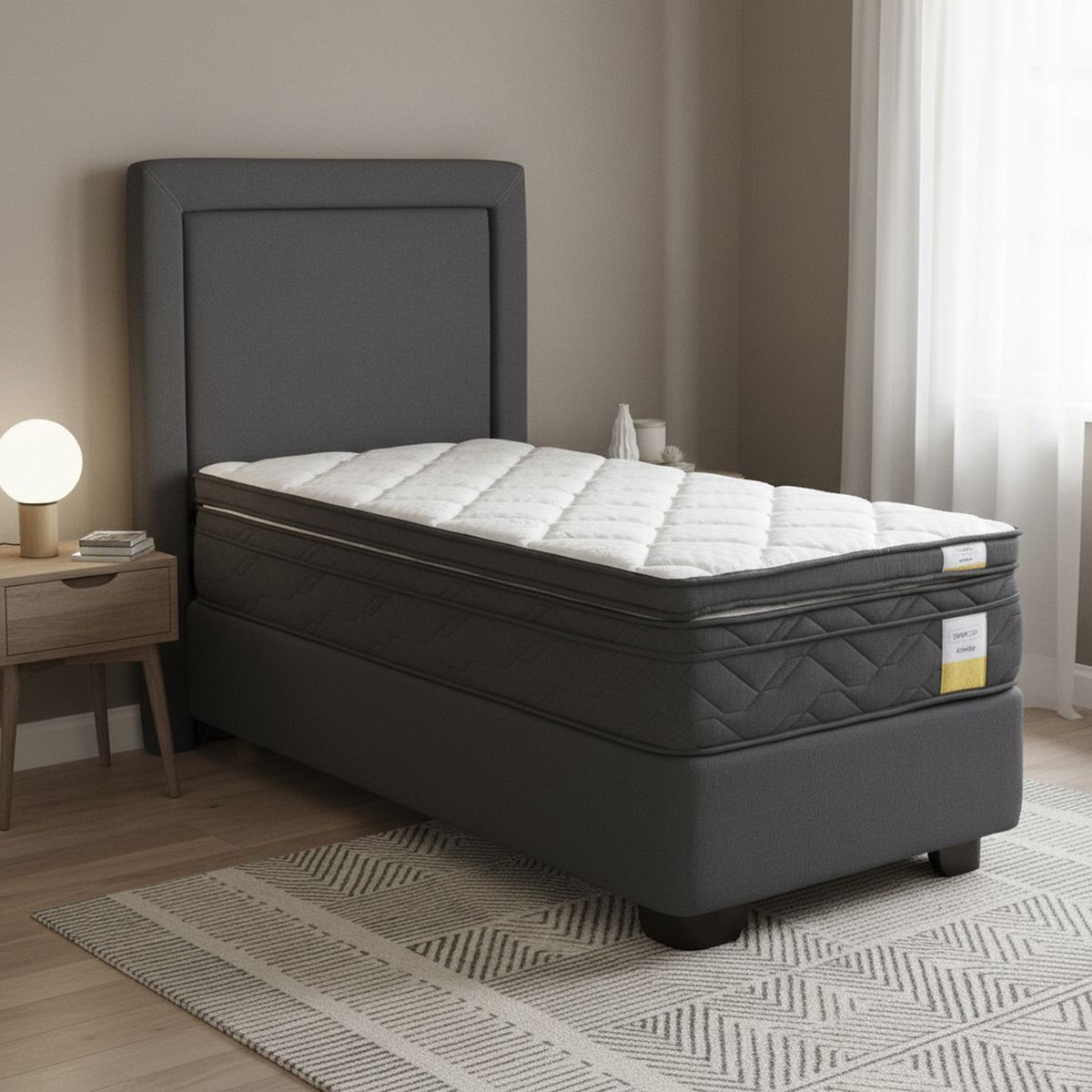 DRIMKIP - Cama Americana Eurotop 1.5 Plaza Plus Bn 105X200 Cm + Topper + Respaldo