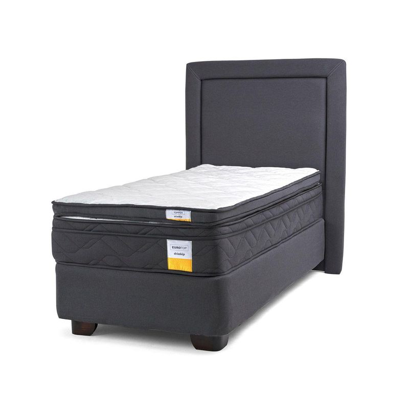 DRIMKIP - Cama Americana Eurotop 1 Plaza BN 90x190 cm + Topper + Respaldo