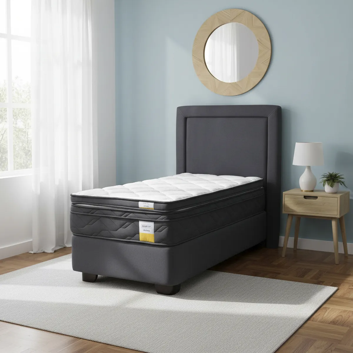 DRIMKIP - Cama Americana Eurotop 1 Plaza Bn 90X190 Cm + Topper + Respaldo