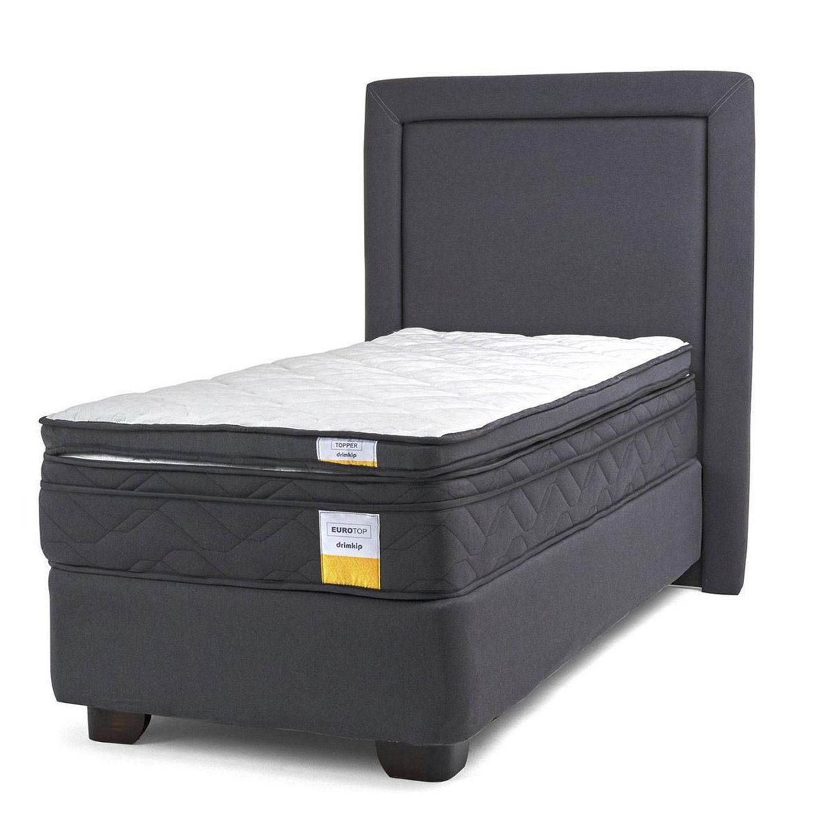 DRIMKIP - Cama Americana Eurotop 1 Plaza Plus BN 90x200 cm + Topper + Respaldo