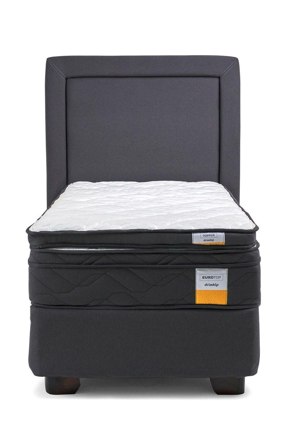 DRIMKIP - Cama Americana Eurotop 1 Plaza Plus BN 90x200 cm + Topper + Respaldo