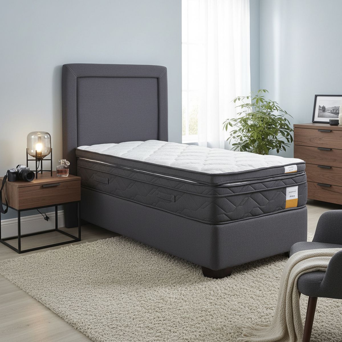 DRIMKIP - Cama Americana Eurotop 1 Plaza Plus Bn 90X200 Cm + Topper + Respaldo