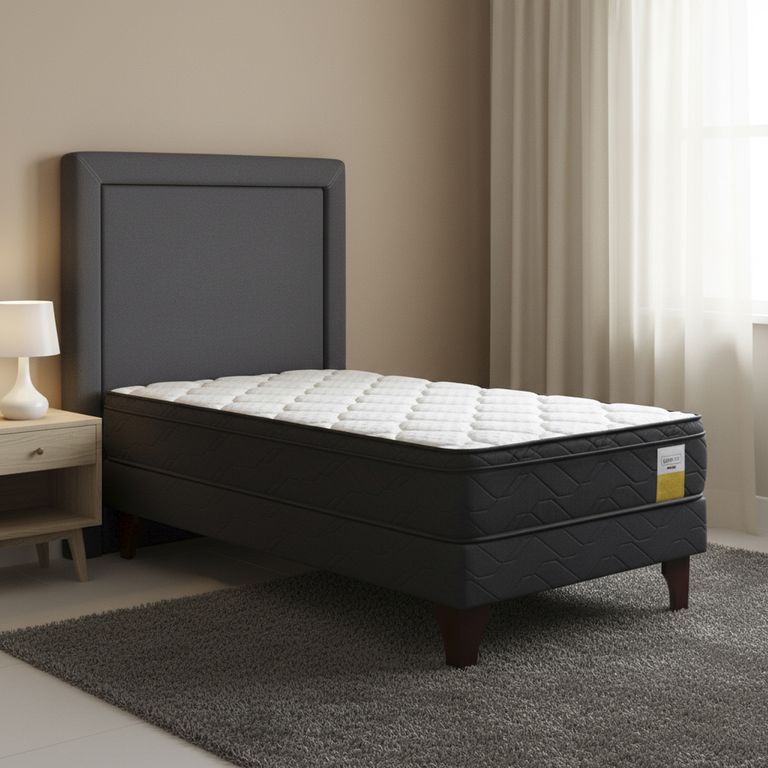 DRIMKIP Cama Europea Eurotop 1 Plaza Bn 90X190 Cm + Respaldo