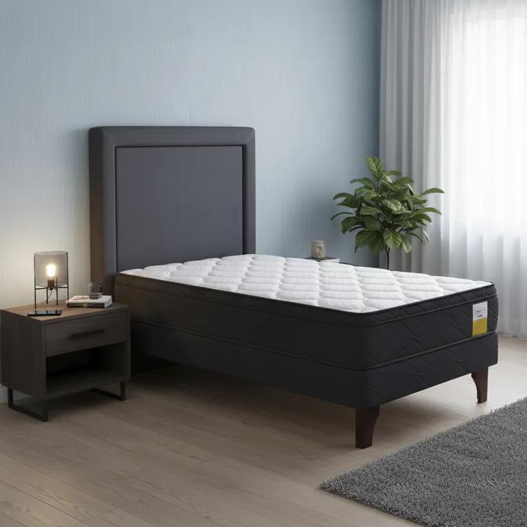 DRIMKIP Cama Europea Eurotop 1 Plaza Plus Bn 90X200 Cm + Respaldo