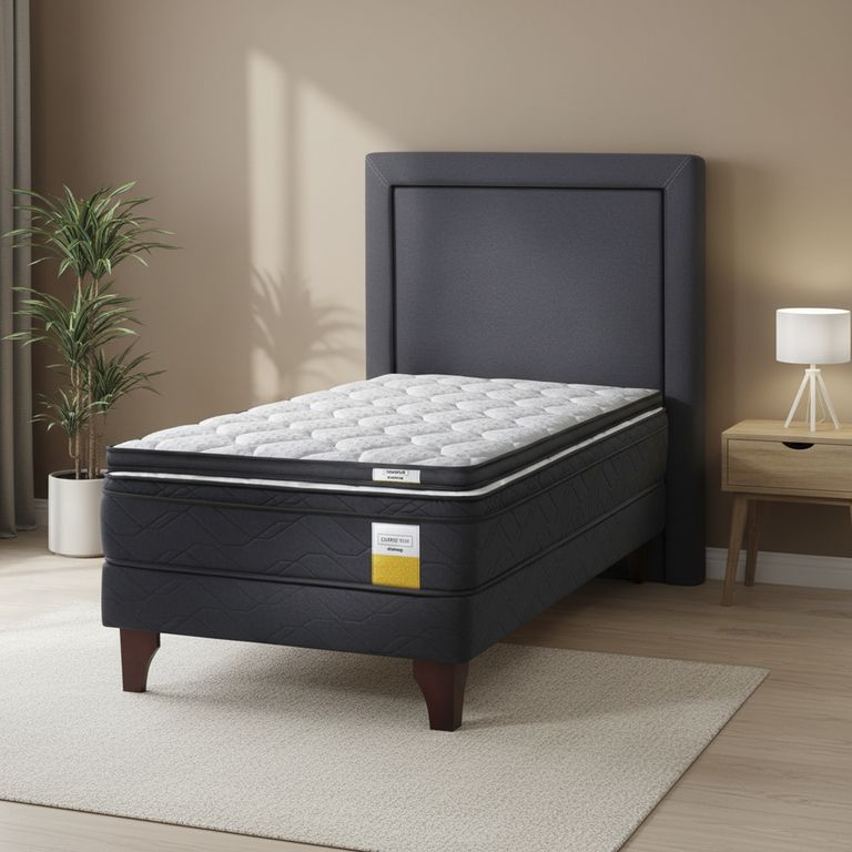 DRIMKIP Cama Europea Eurotop 1 Plaza Plus Bn 90X200 Cm + Topper + Respaldo