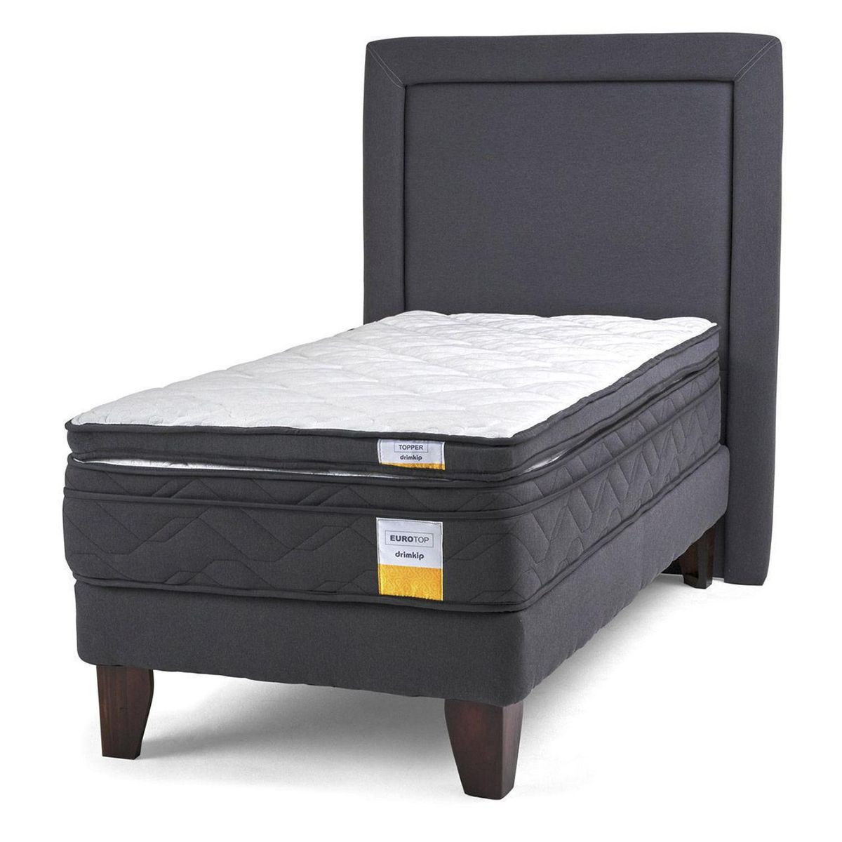 DRIMKIP - Cama Europea Eurotop 1.5 Plaza BN 105x190 cm + Topper + Respaldo