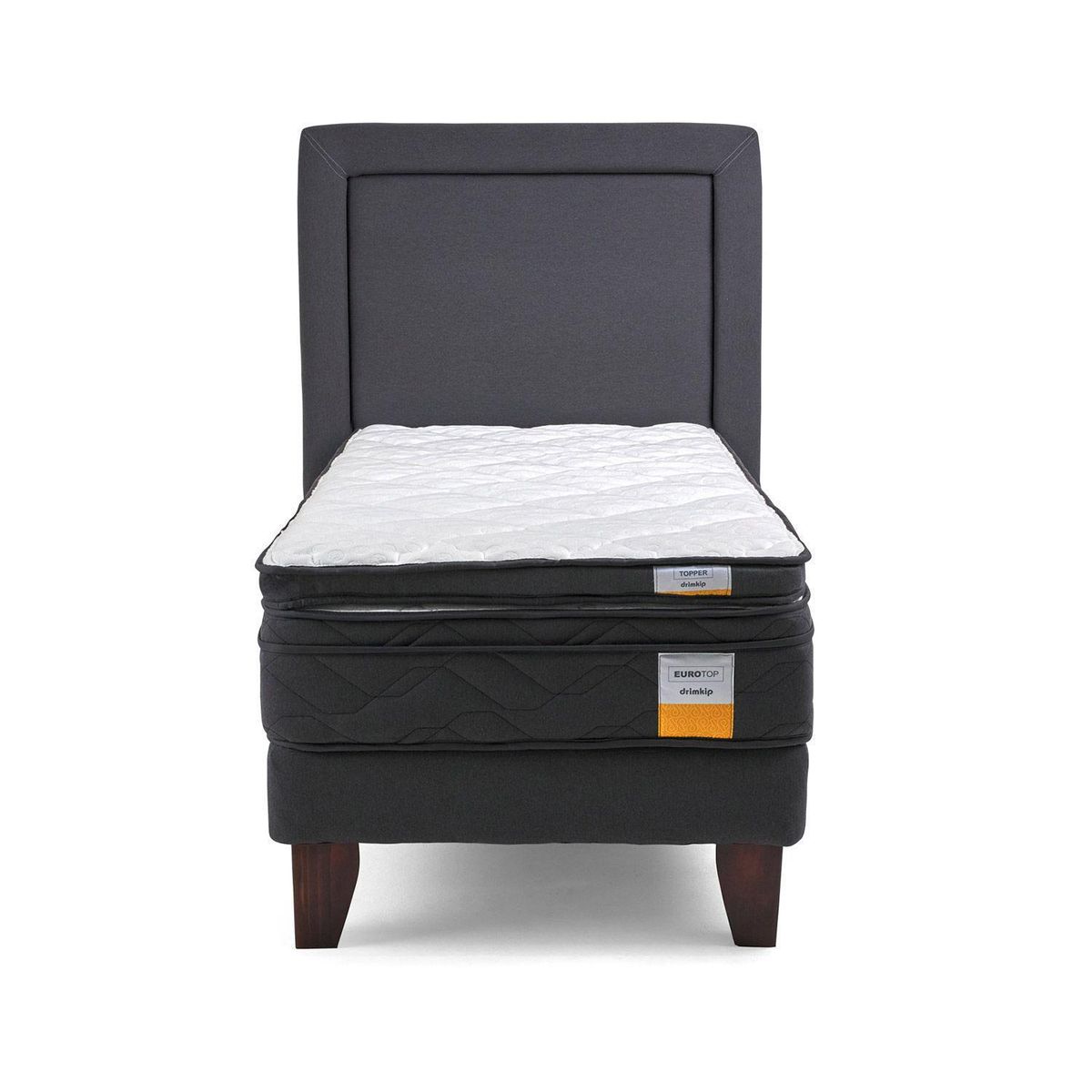 DRIMKIP - Cama Europea Eurotop 1.5 Plaza BN 105x190 cm + Topper + Respaldo