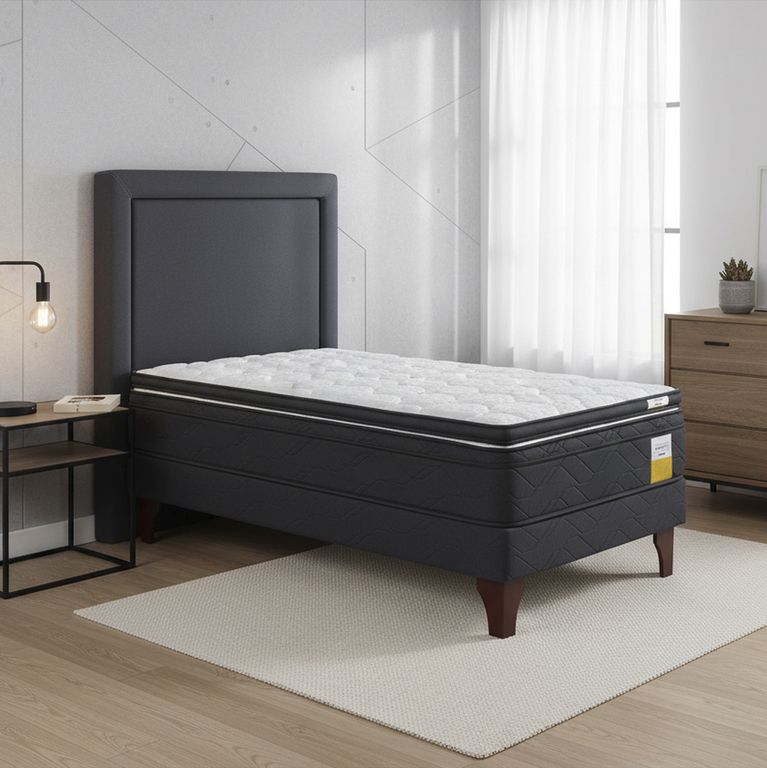 DRIMKIP Cama Europea Eurotop 1.5 Plaza Bn 105X190 Cm + Topper + Respaldo