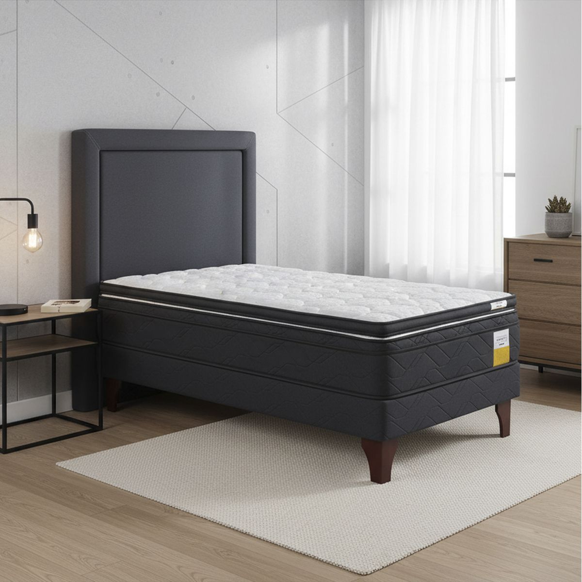 DRIMKIP - Cama Europea Eurotop 1.5 Plaza Bn 105X190 Cm + Topper + Respaldo