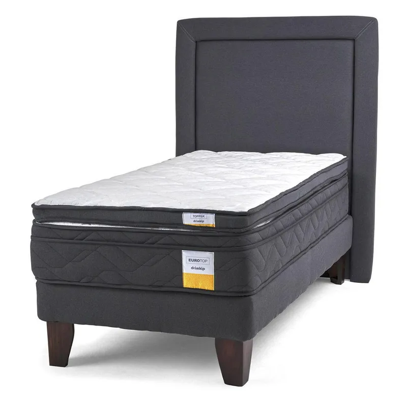 DRIMKIP - Cama Europea Eurotop 1.5 Plaza Plus BN 105x200 cm + Topper + Respaldo