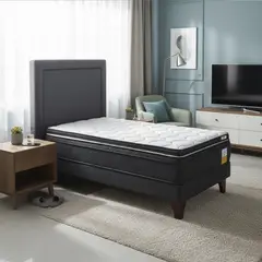 DRIMKIP - Cama Europea Eurotop 1.5 Plaza Plus Bn 105X200 Cm + Topper + Respaldo