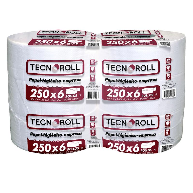 TECNOROLL - Papel higiénico Doble hoja 6 Rollos x 250 m