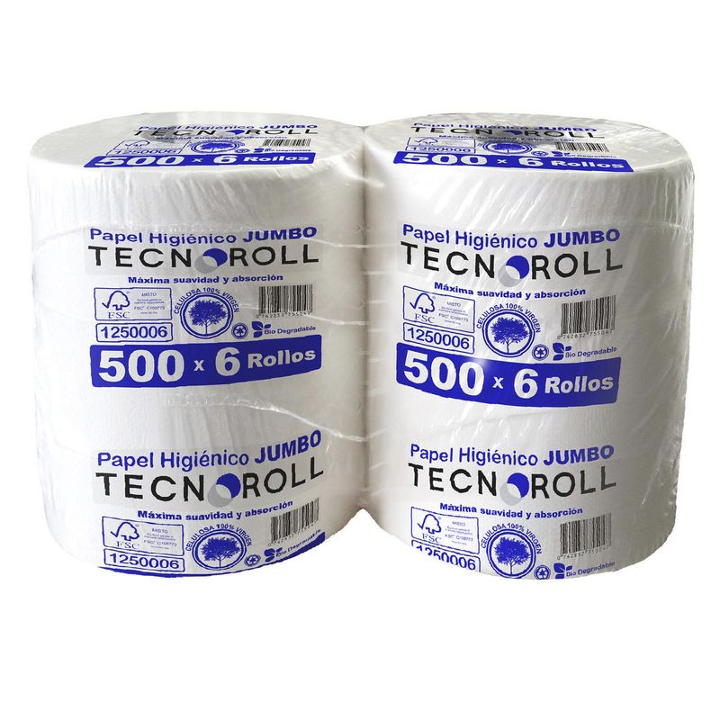 TECNOROLL - Papel higiénico Hoja sencilla 6 Rollos x 500 m