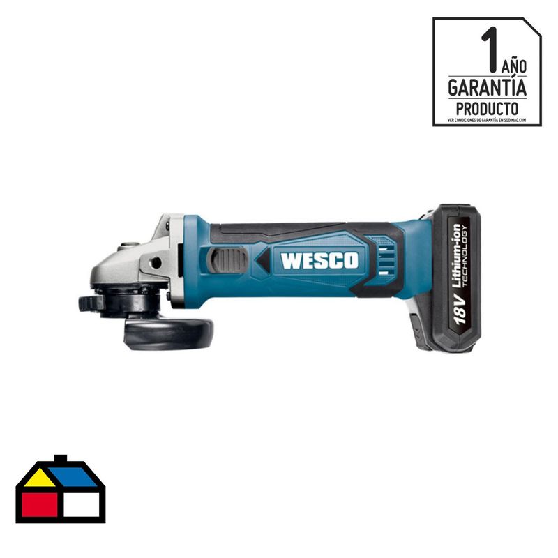 WESCO - Esmeril angular inalámbrico 4,5" 18V + 1 batería