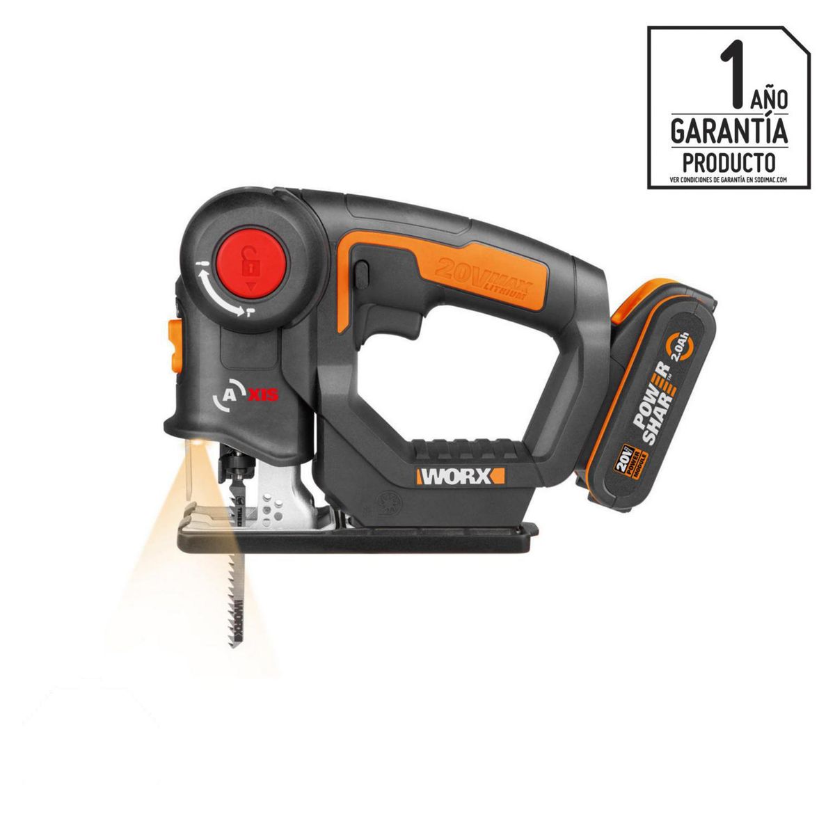 WORX - Sierra caladora inalámbrica 20V + batería