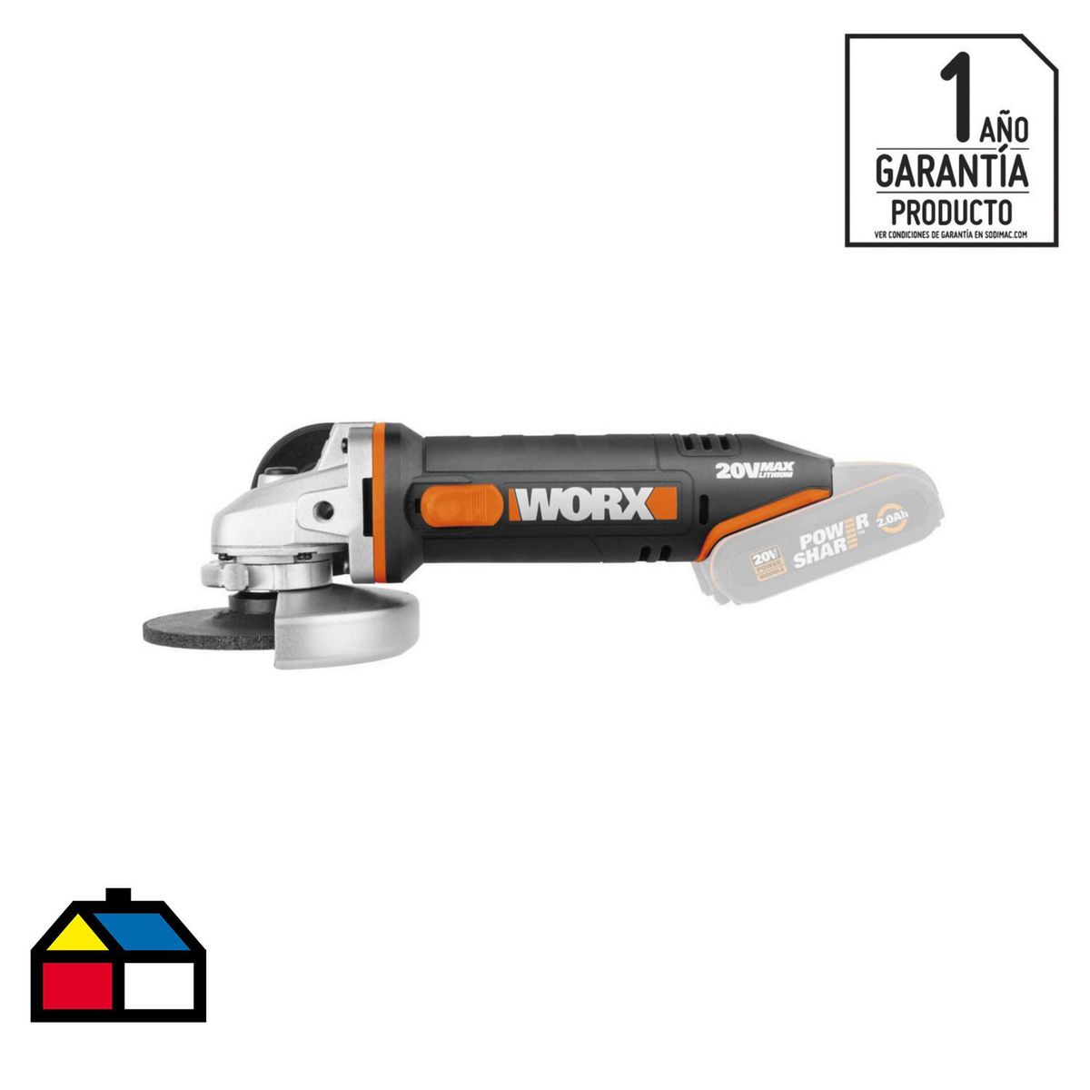 Esmeril angular inalámbrico 4 1/2" 20V sin batería, marca WORX - Foto Principal