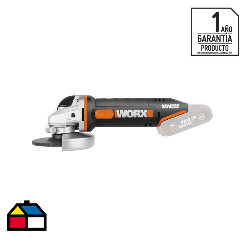 WORX - Esmeril angular inalámbrico 4 1/2" 20V sin batería