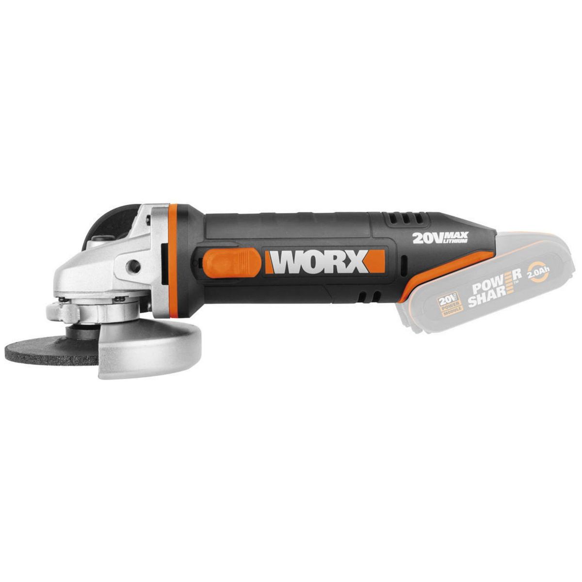 Esmeril angular inalámbrico 4 1/2" 20V sin batería, marca WORX - Foto 2