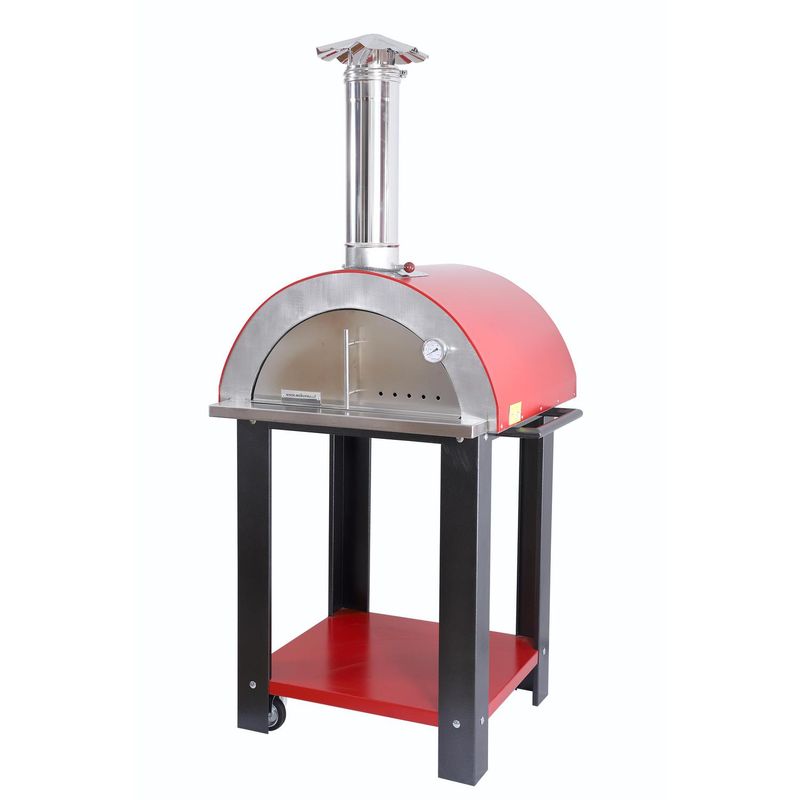EDIL PLANET - Horno a Leña Rojo Con Base Acero Inoxidable