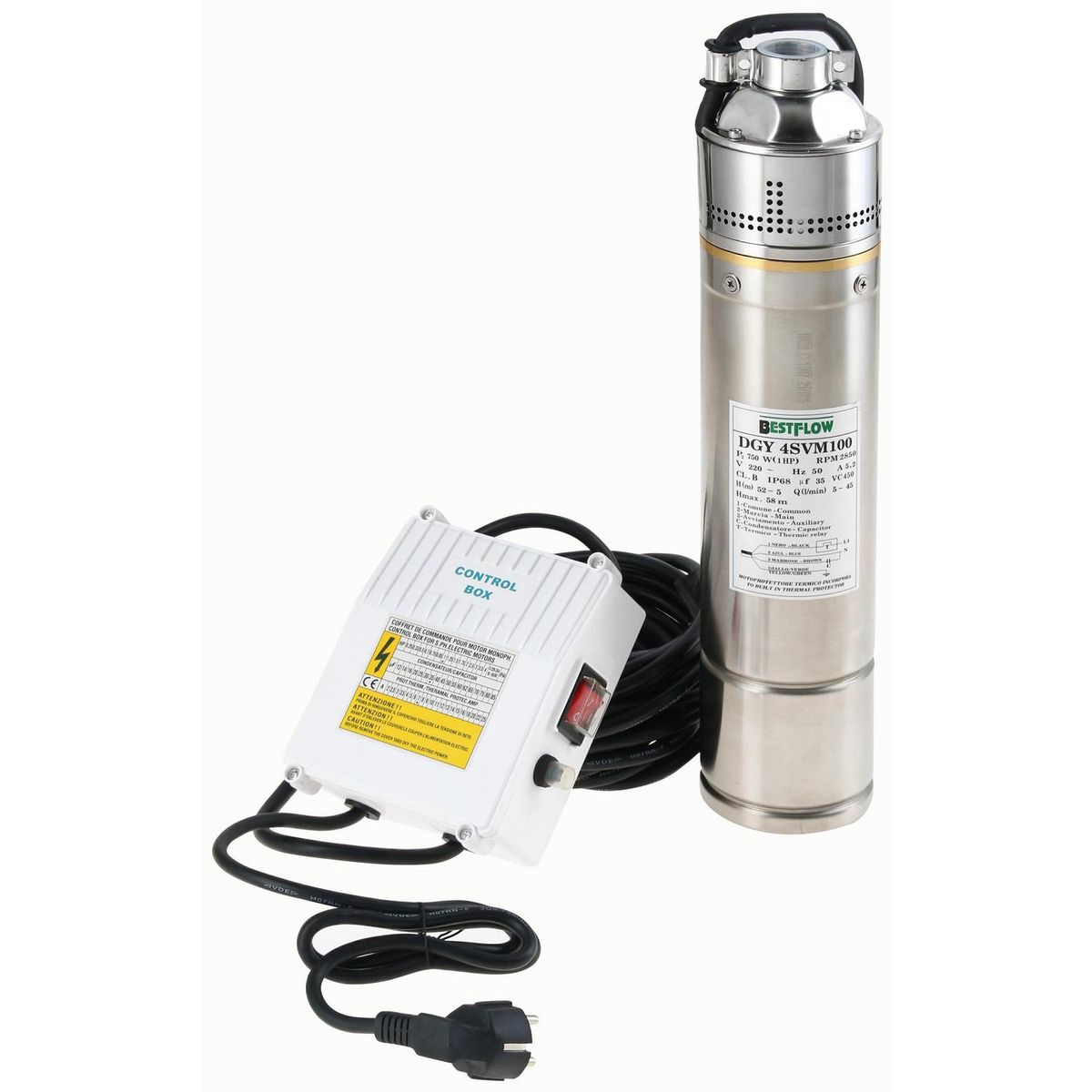 BESTFLOW - Bomba sumergible para pozo 4" 1 HP 45 l/min 220 v