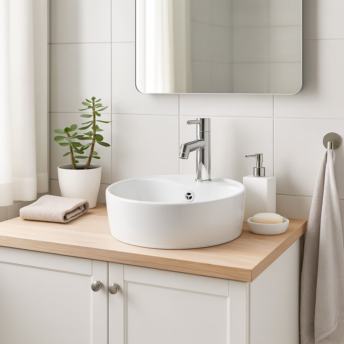 DOMSA - Lavamanos Sobrepuesto Forma Redonda Loza 32x14x32 cm Blanco