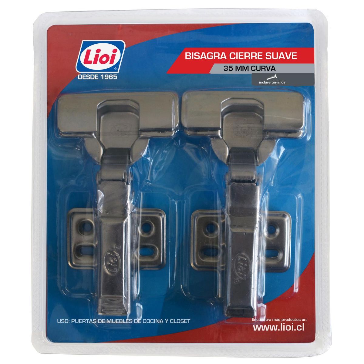 LIOI - Pack bisagra reten curva 35 mm cierre suave 2 unidades
