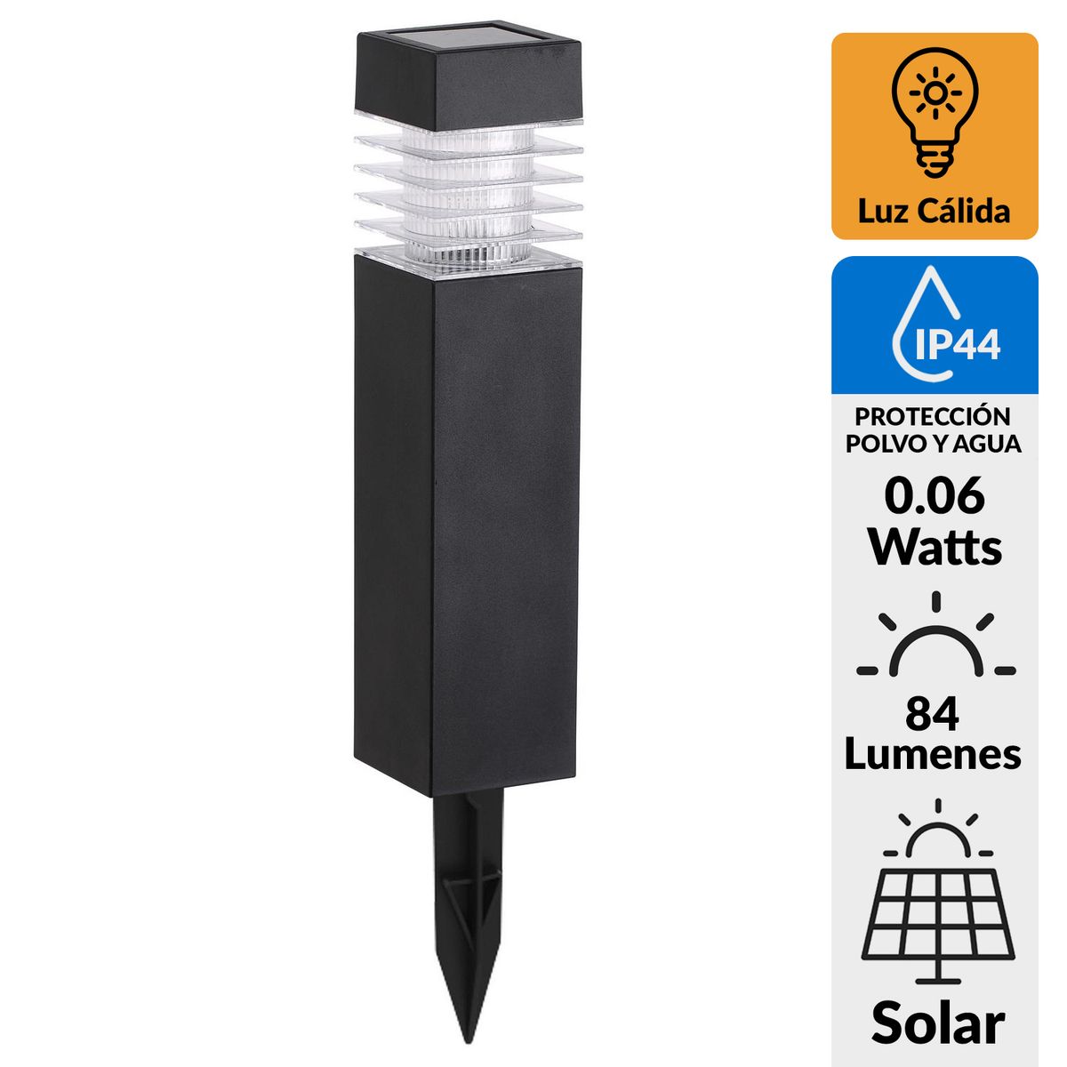 LEDZONE - Estaca Solar Led Cuadrada 0.06 W IP 44 84 lm Luz Cálida