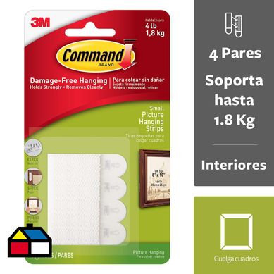 Tiras para Colgar Cuadros Command, Pequeas, Blancas, 4 pares