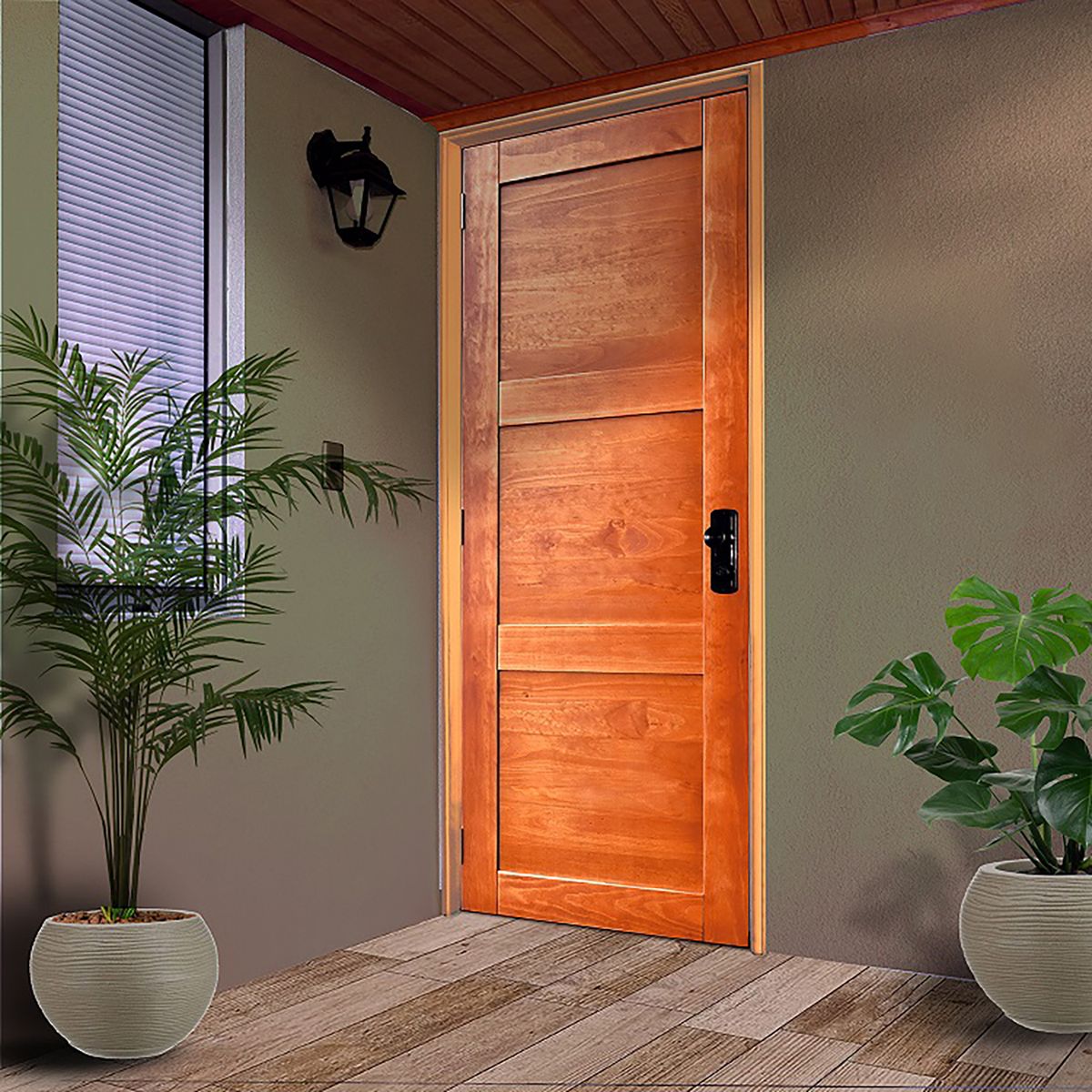 HOLZTEK - Puerta Pino 3 paneles Dual castaño